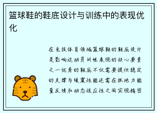 篮球鞋的鞋底设计与训练中的表现优化